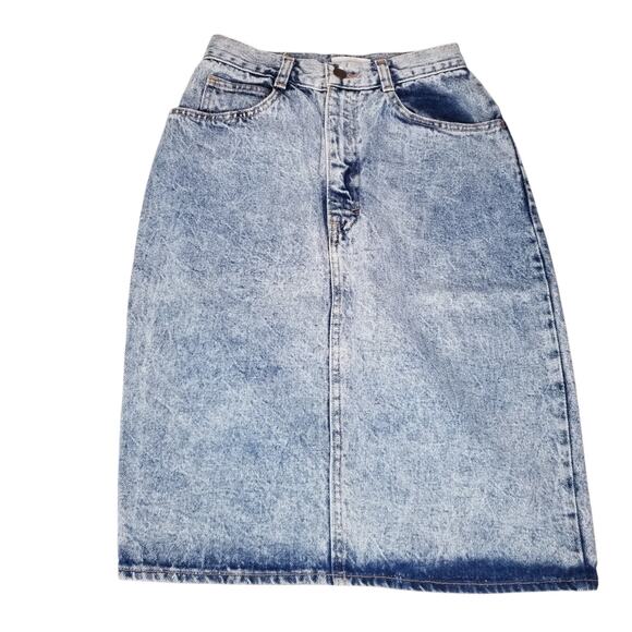 Vintage 80s Acid Wash Mid-length Denim Skirt Hunt Club Small size 7 - Picture 2 of 8